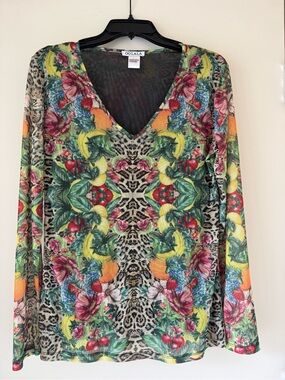Multicolor Floral & Animal Print V-Neck Long Sleeve Top